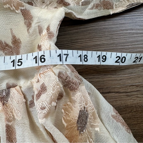 Storia Golden Floral Babydoll‎ Puff Sleeve Mini Dress Large Romantic Cottage NEW - Picture 15 of 16